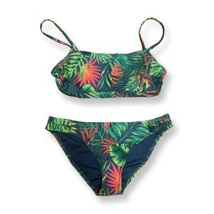 Hula Honey Swimsuit Bikini 2 piece set Sz L Multi-Color Hawaiian Floral Pattern